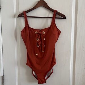 Michael Kors Rust Lace-Up One-Piece Swimsuit